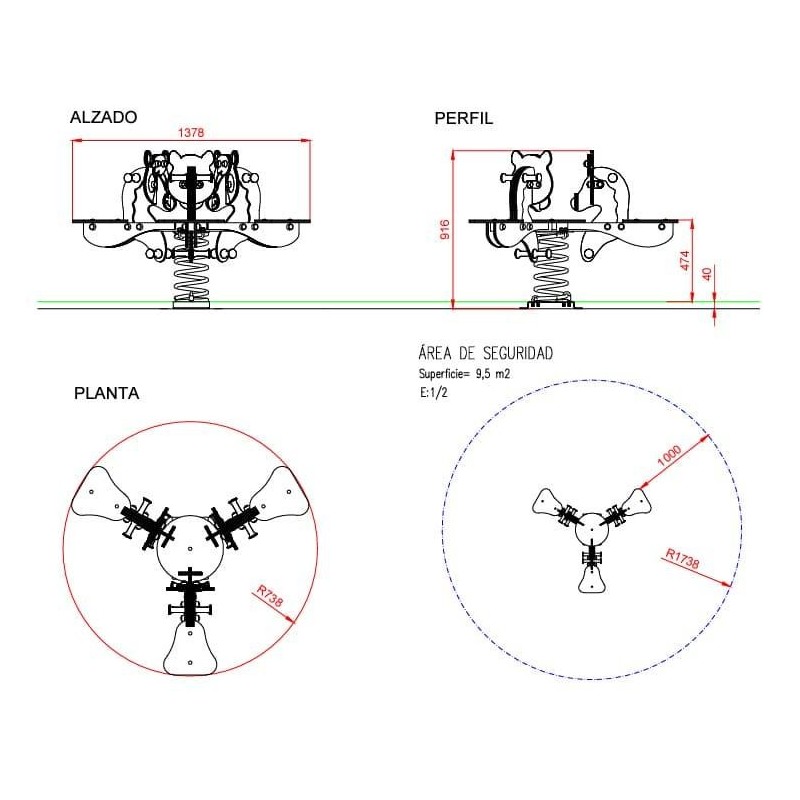 Balancín muelle triple PONYS
