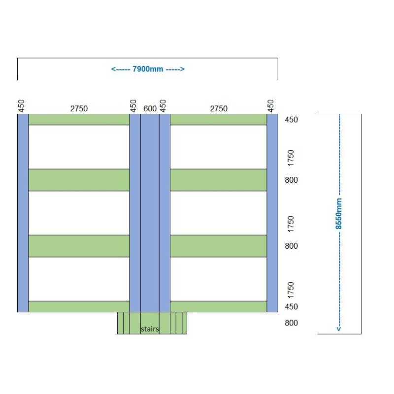 Camas elásticas en batería rectangulares