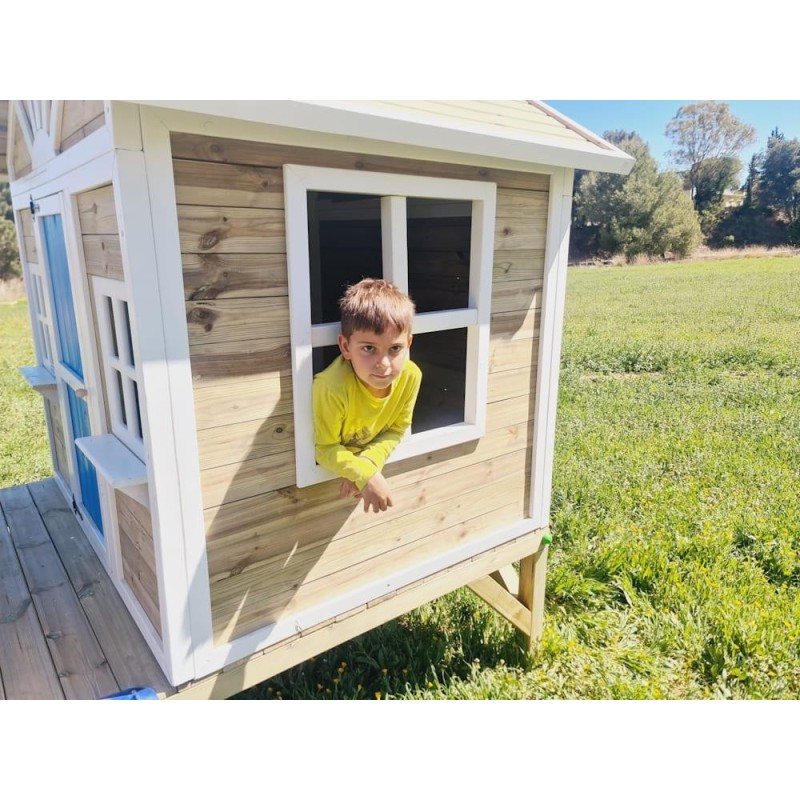 MASGAMES VISBY casa de brincar elevada [60 cm de altura] madeira com painéis