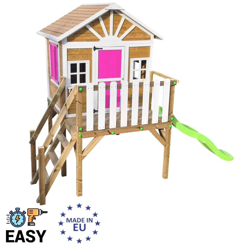 MASGAMES VISBY casa de brincar elevada [90 cm de altura] madeira com painéis