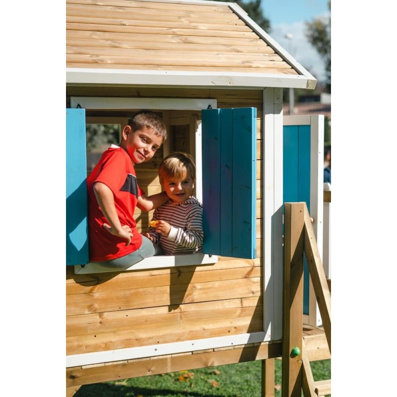 MASGAMES VISBY casa de brincar elevada [90 cm de altura] madeira com painéis