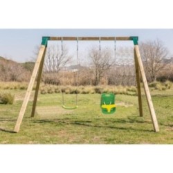 Columpio doble madera cuadrada Masgames KARAI JUNIOR XL + asiento bebé