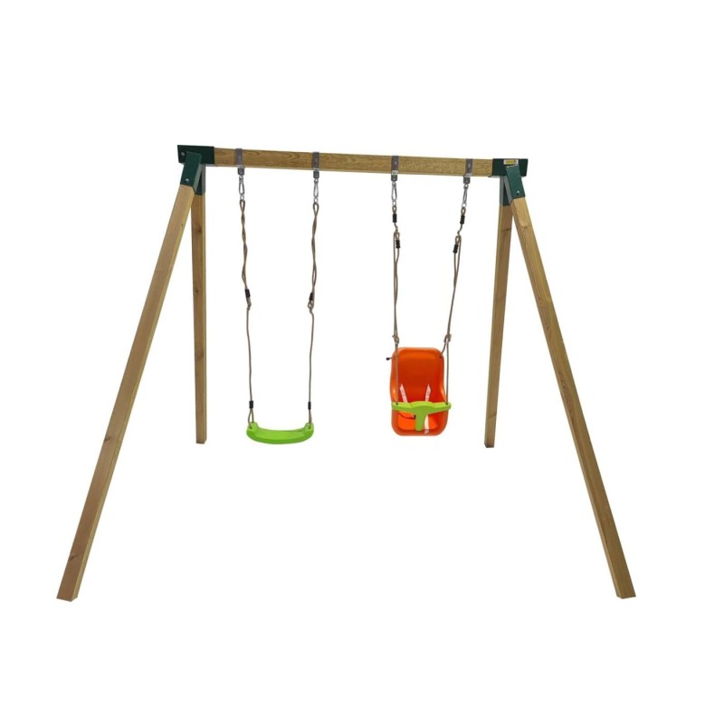 Columpio doble madera cuadrada Masgames KARAI JUNIOR XL + asiento bebé
