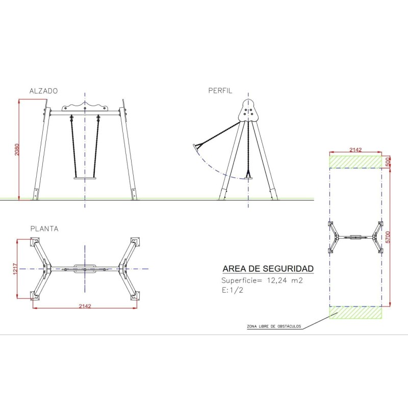 Columpio monoplaza asiento plano