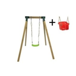 Columpio individual madera cuadrada Masgames AIKO L + asiento bebé