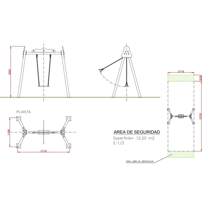 Gronxador monoplaça metàl·lic seient pla