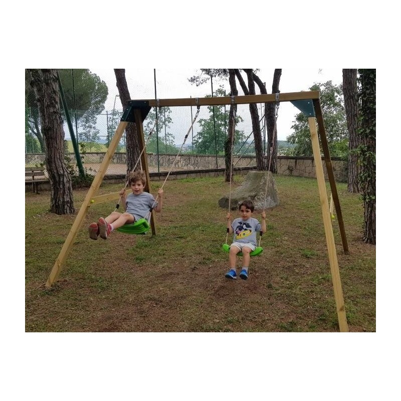 Columpio doble madera cuadrada Masgames KATA XL + asiento bebé