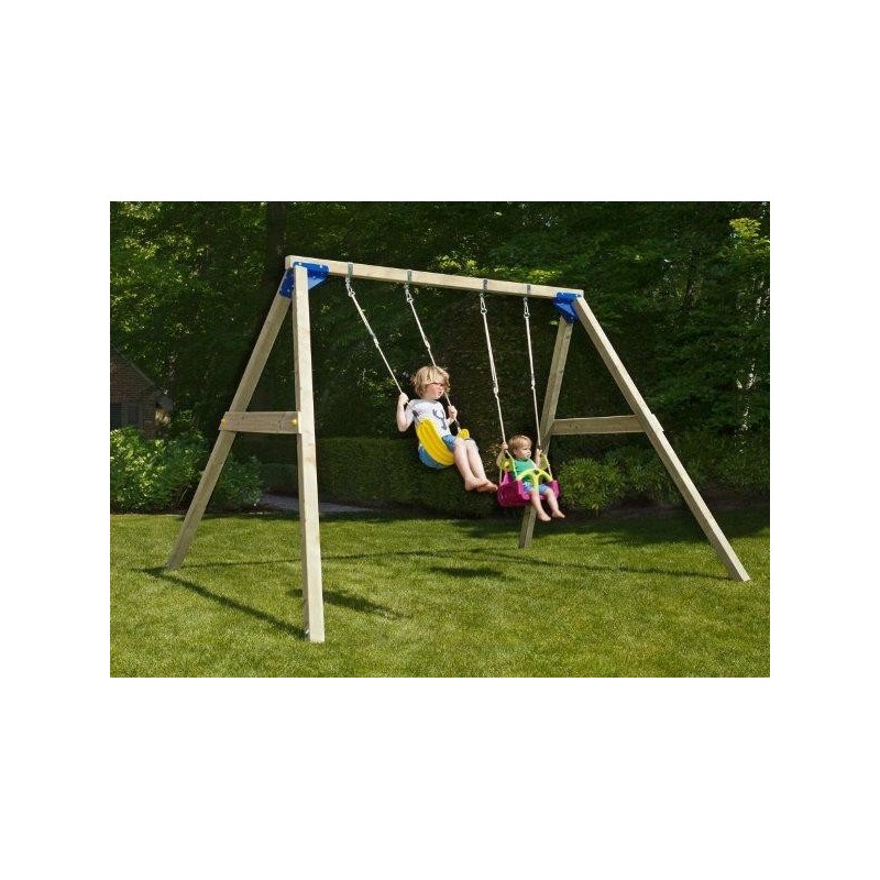 Columpio doble madera cuadrada Masgames KATA XL + asiento bebé
