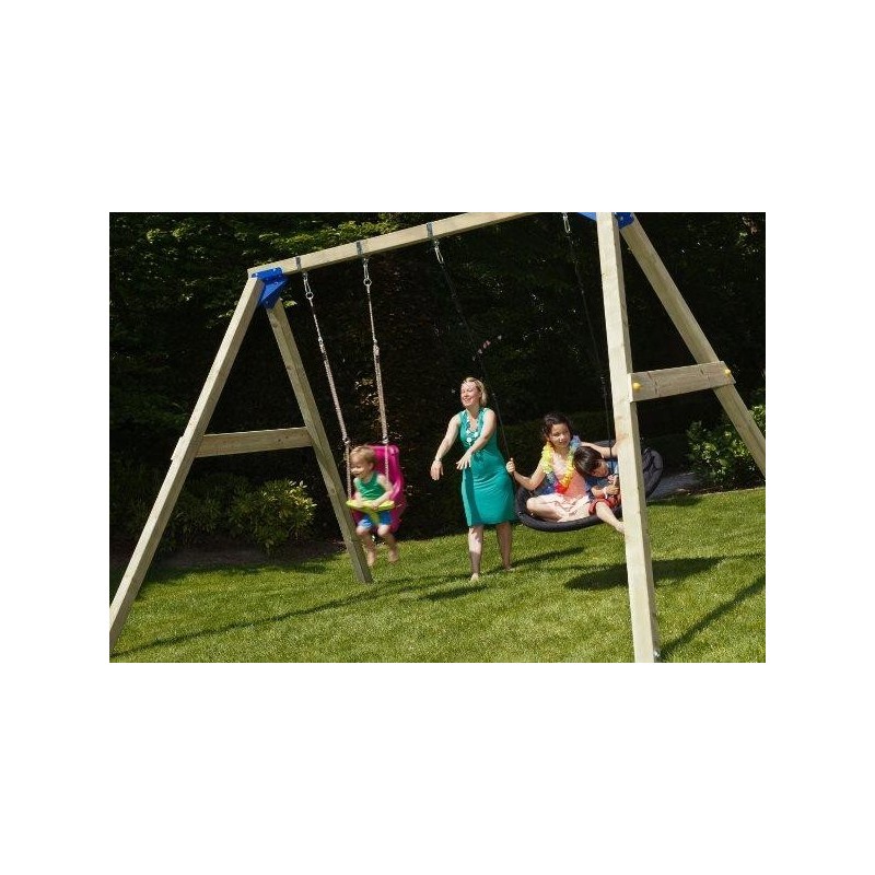 Columpio doble madera cuadrada Masgames KATA XL + asiento bebé