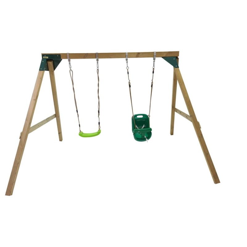Columpio doble madera cuadrada Masgames KATA XL + asiento bebé