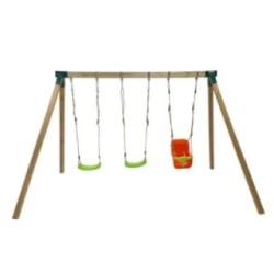 Columpio de madera cuadrada Masgames NORI XL + asiento bebé
