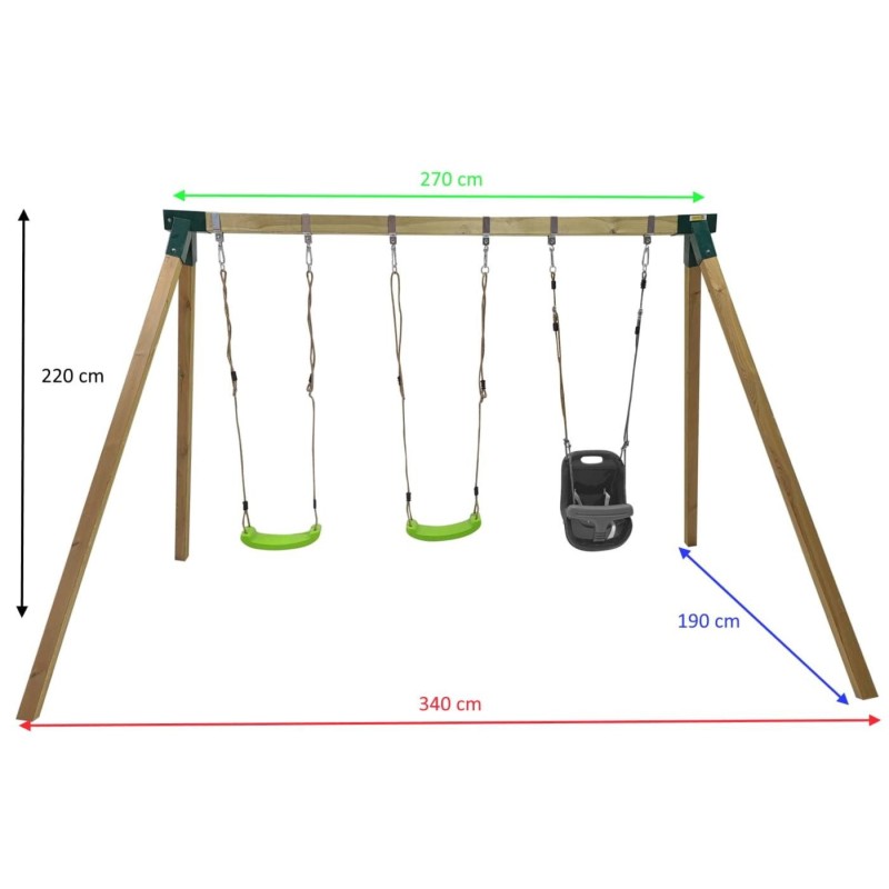 Columpio de madera cuadrada Masgames NORI XL + asiento bebé