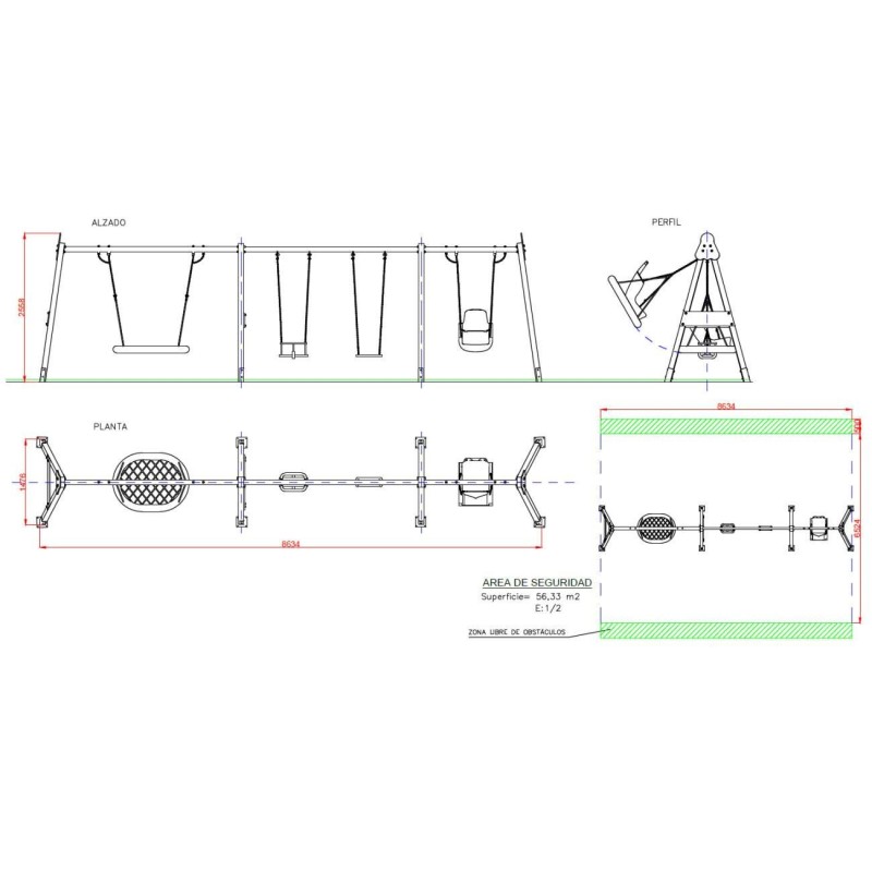 Columpio Triple VIVALDI + Asiento Inclusivo + Asiento Nido