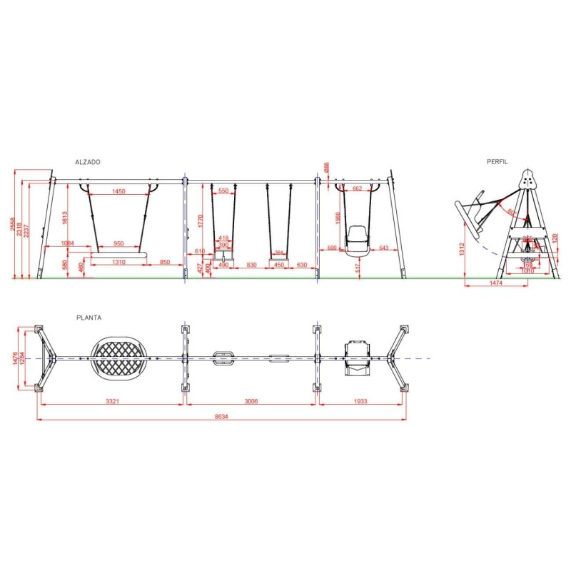 Columpio Triple VIVALDI + Asiento Inclusivo + Asiento Nido