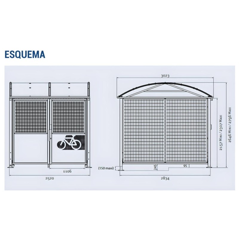 Refugio para bicicletas con puerta Chapa L