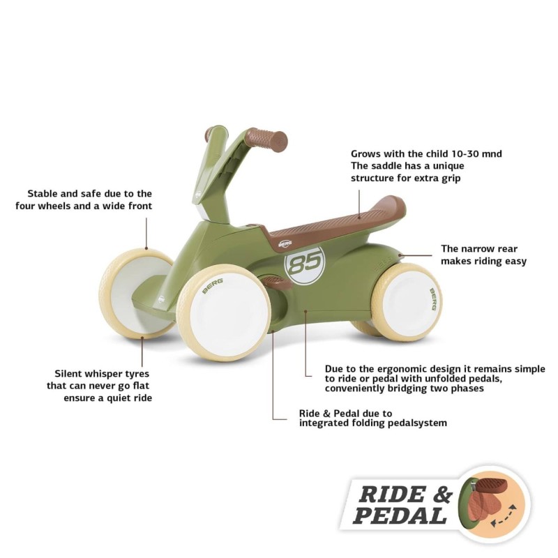 BERG GO² Retro Green andador evolutivo a coche de pedales
