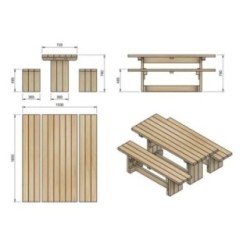 Mesa de piquenique quadrada de madeira MASGAMES CALELLA