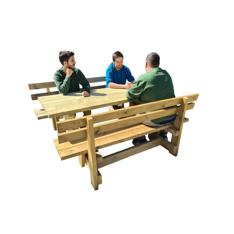 Mesa de madera exterior MASGAMES CALELLA con bancos con respaldo MASGAMES VIC