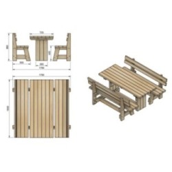 Mesa de madera exterior MASGAMES CALELLA con bancos con respaldo MASGAMES VIC