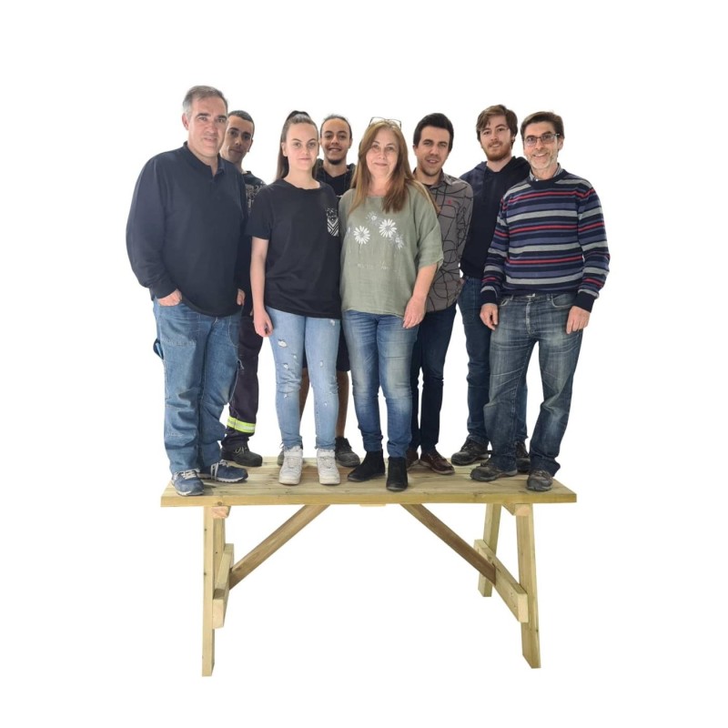 Mesa de madera ZURICH con bancos con respaldo VIC