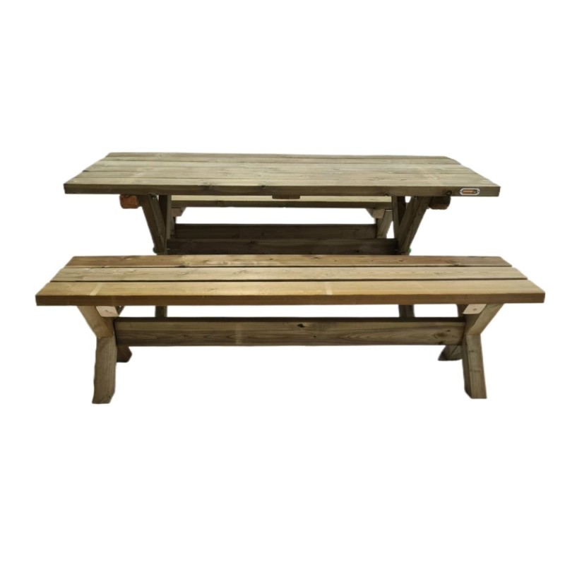 Mesa de madeira com bancos independentes MASGAMES XERTA para utilização pública