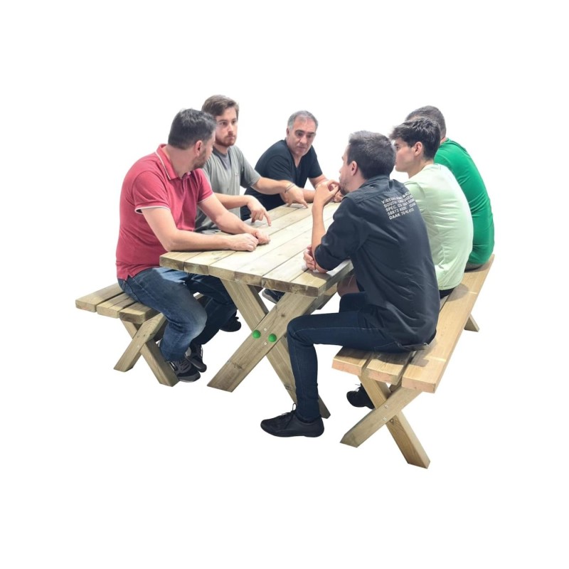 Mesa de madeira com bancos independentes MASGAMES XERTA para utilização pública