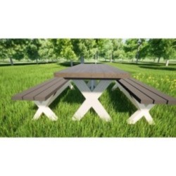 Mesa de madeira com bancos independentes MASGAMES XERTA para utilização pública