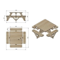 Mesa de picnic cuadrada infantil MASGAMES PERSIC