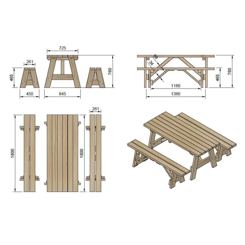 Mesa de picnic MASGAMES ZURICH de madera para exterior
