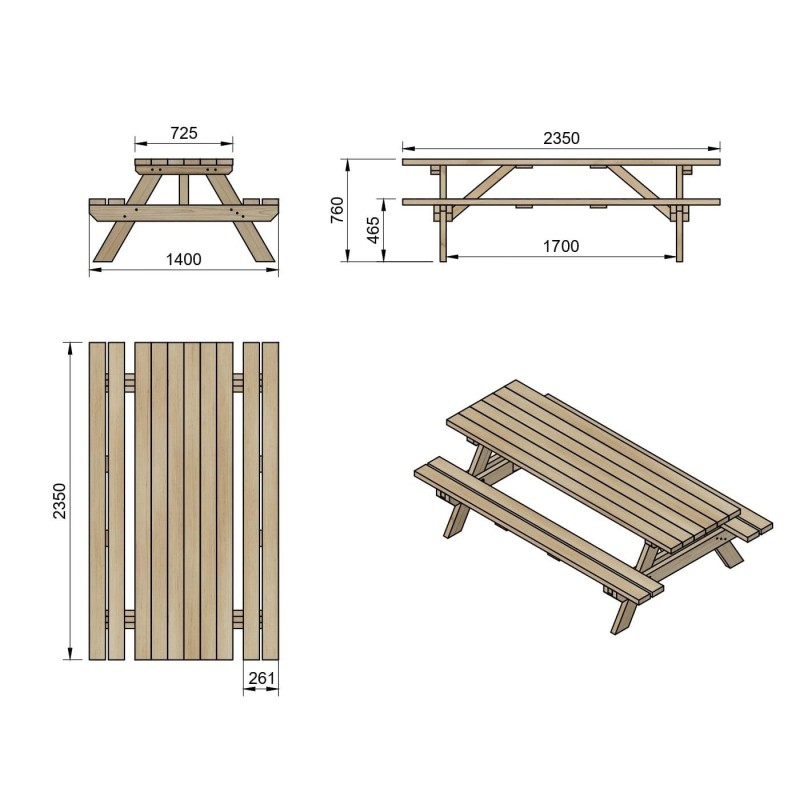 Mesa de picnic MASGAMES MUNICH 240 de madera para exterior