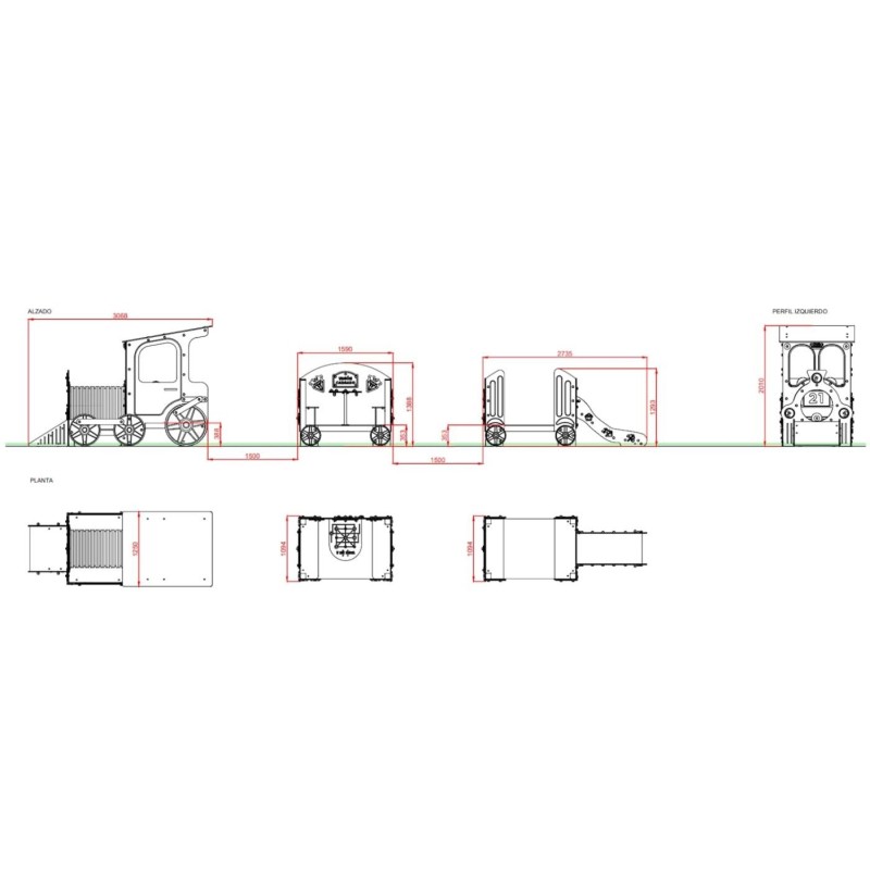 Parque infantil Comboio da mina: Locomotiva + 2 vagões