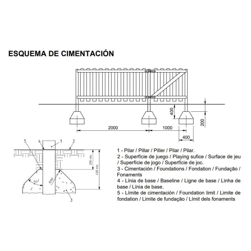Pilar de madera de 68x68 mm para las vallas MASGAMES