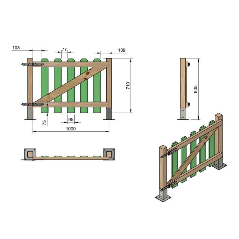 Puerta para valla de madera MASGAMES MERLET 80 (lamas 15 mm grosor y altura 80 cm)