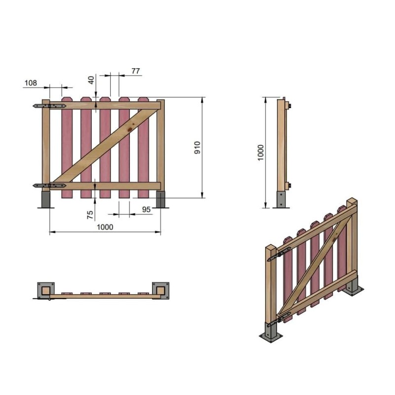 Puerta para valla de madera MASGAMES MERLET 100 PLUS (lamas 21 mm grosor y altura 100 cm)