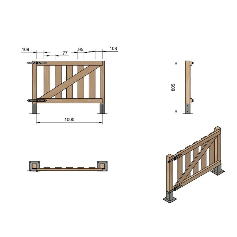 Porta cerca de madeira MASGAMES RETA 80 (ripas de 15 mm de espessura e 80 cm de altura)