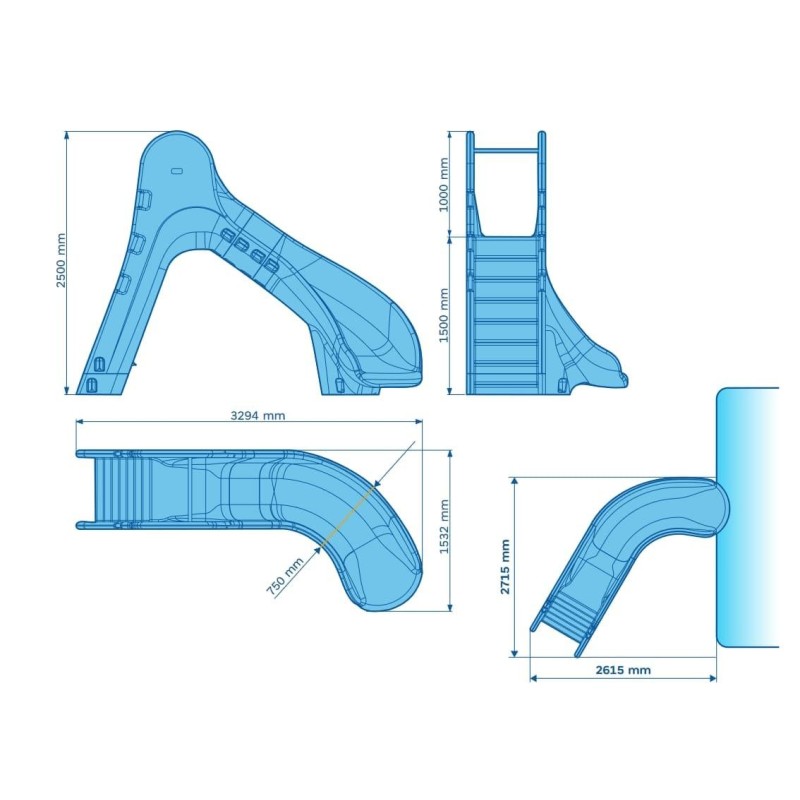 Tobogan aquàtic de piscina Corbat ANERIS (alçada 150 cm)