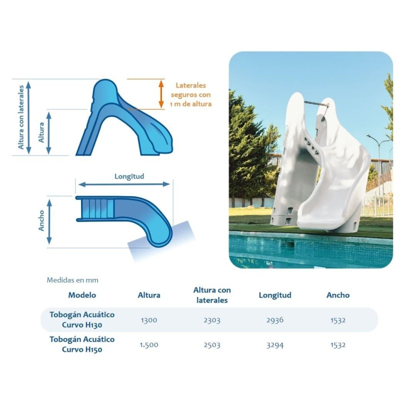 Tobogan aquàtic de piscina Corbat ANERIS (alçada 150 cm)