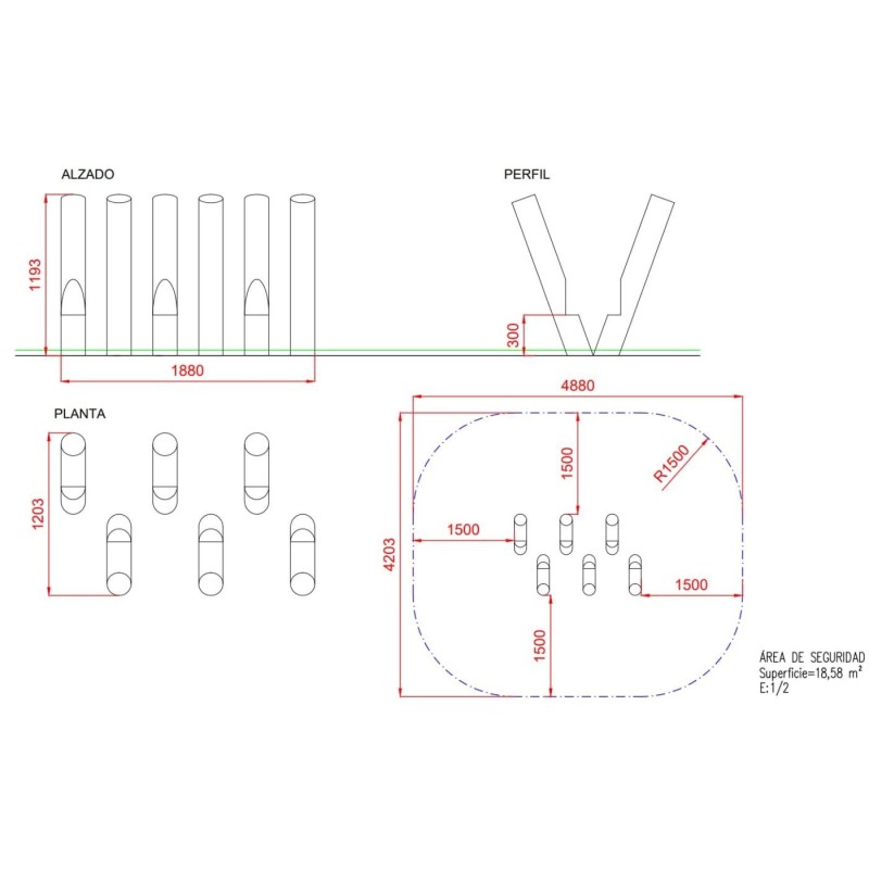 Troncos inclinados de robinia