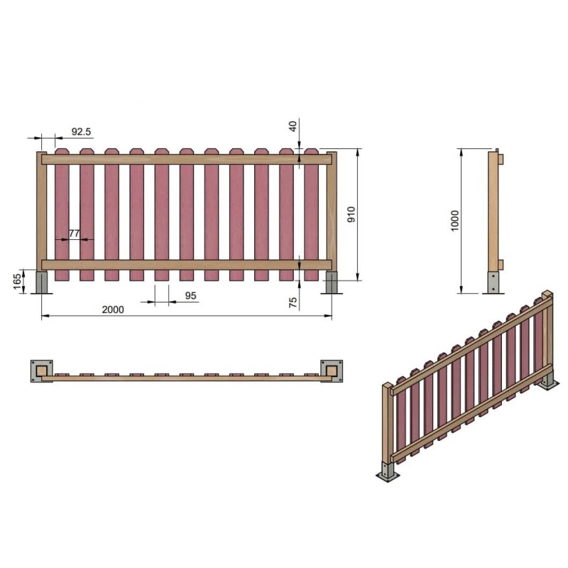 Valla de madera MASGAMES 100 PLUS (lamas 21 mm grosor y altura 100 cm)