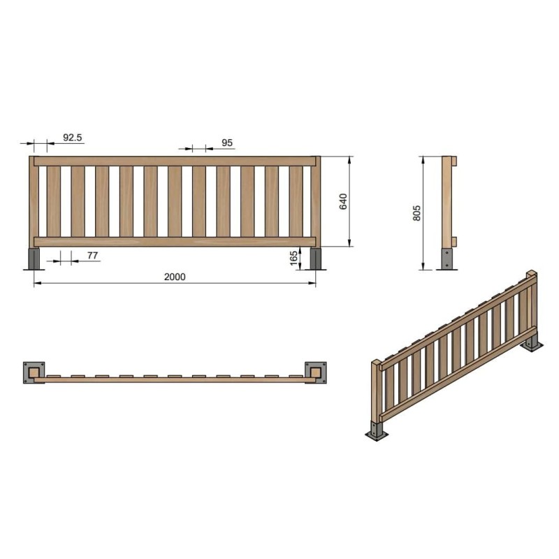 Valla de madera MASGAMES RECTA 80 (lamas 15 mm grosor y altura 80 cm)