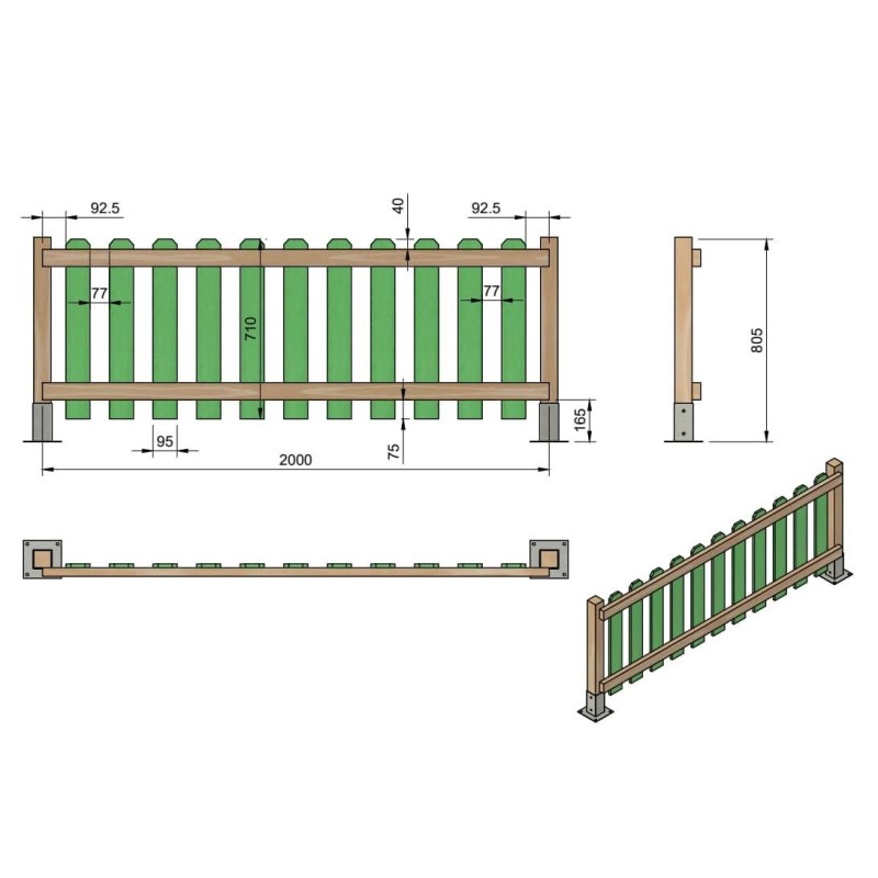 Valla de madera MASGAMES MERLET 80 (lamas 15 mm grosor y altura 80 cm)
