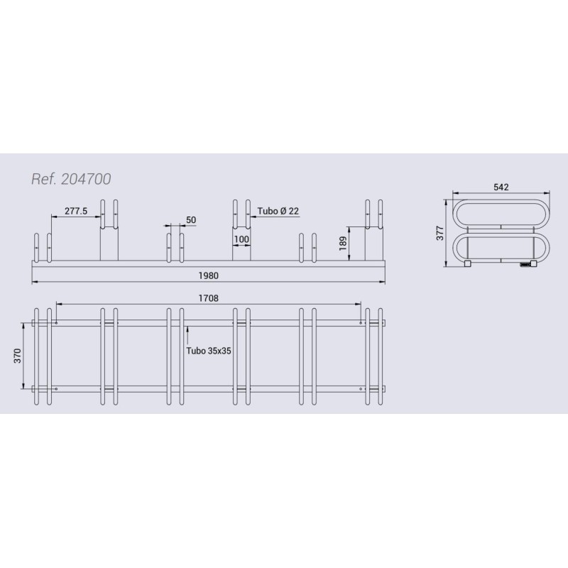Aparcabicicletas 6 plazas a diferentes alturas (Galvanizado + Pintado)