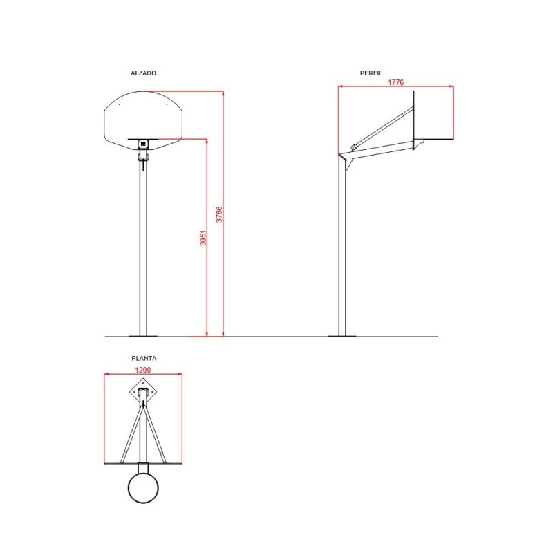 Cesto de basquetebol antivandalismo