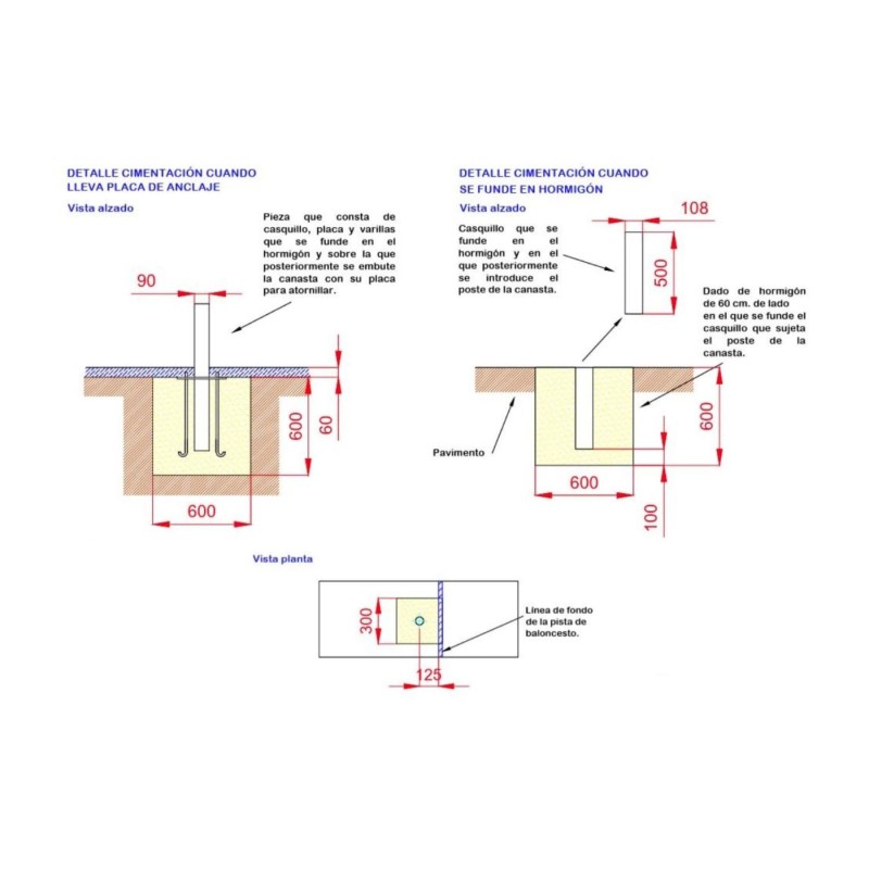 Canasta de Básquet Triple para Uso Público