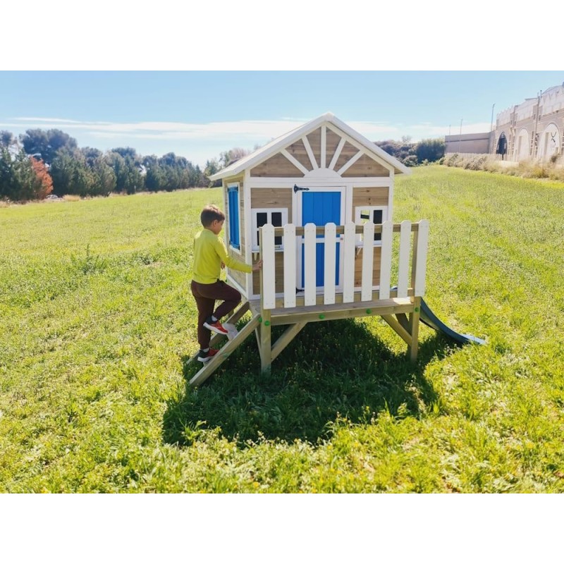 MASGAMES VISBY casa de brincar elevada [60 cm de altura] madeira com painéis