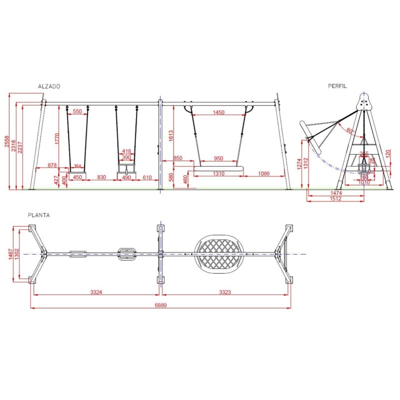 Balanço INOX PERSÉPOLIS DUPLO + ASSENTO NINHO