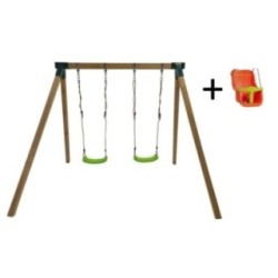 Columpio doble madera cuadrada Masgames KARAI JUNIOR XL + asiento bebé