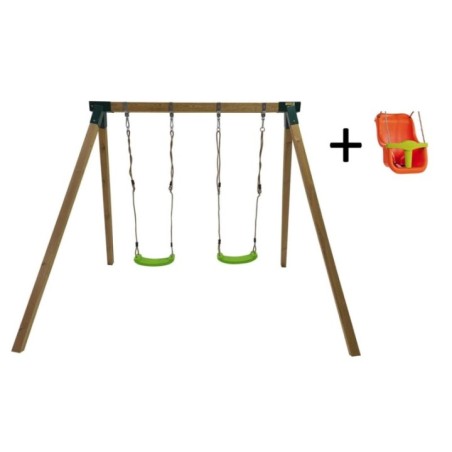 Columpio doble madera cuadrada Masgames KARAI JUNIOR XL + asiento bebé