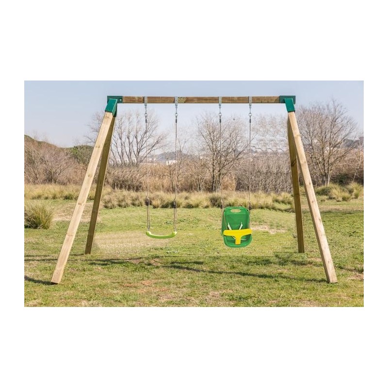 Columpio doble madera cuadrada Masgames KARAI JUNIOR XL + asiento bebé