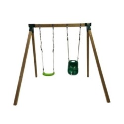 Columpio doble madera cuadrada Masgames KARAI JUNIOR XL + asiento bebé